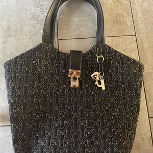 True Religion Black Patterned Tote with Gold Accents
